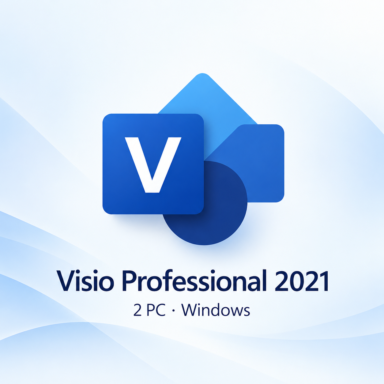 Microsoft Visio Professional 2021 2 PC for Windows shown with the Visio logo on a light blue background